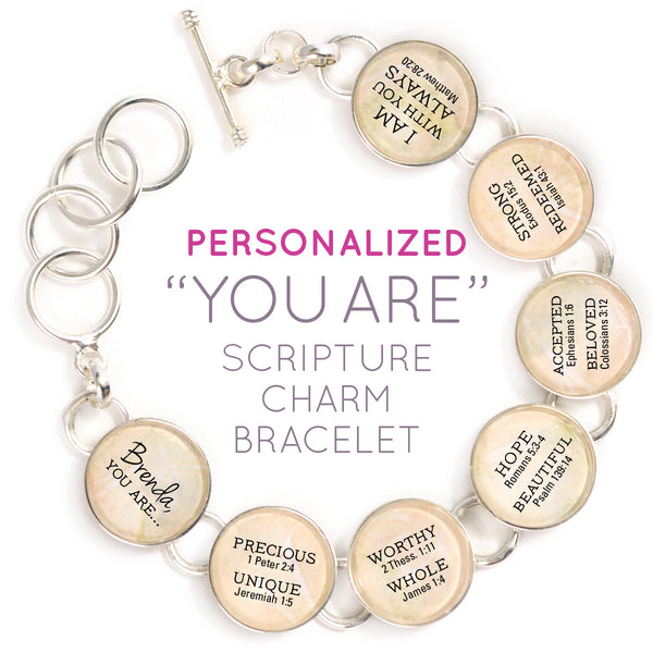 ScriptCharms "YOU ARE… Beautiful, Strong, Redeemed" Personalized Scripture Charm Bracelet