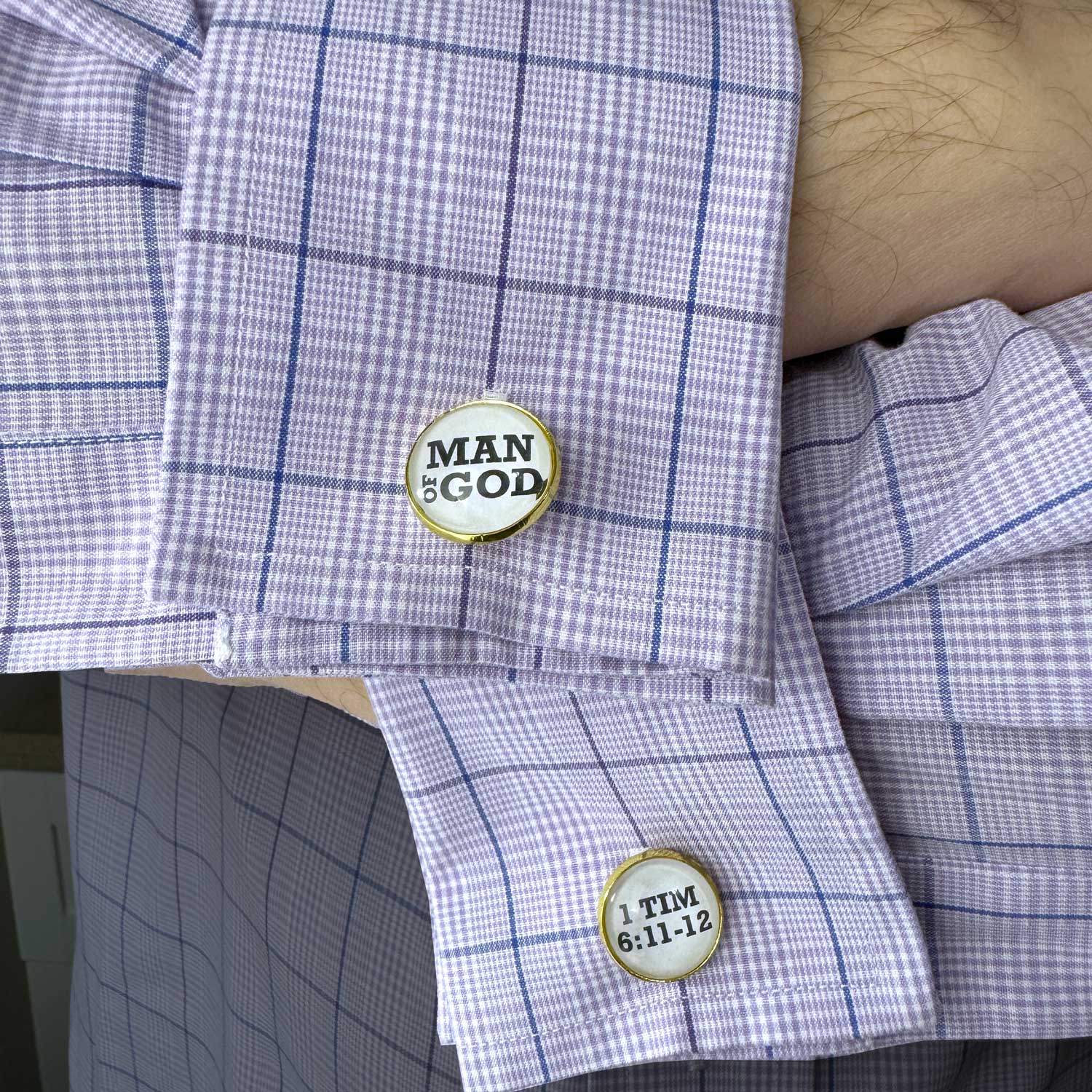 Man of God – 1 Timothy 6:11-12 gold cufflinks