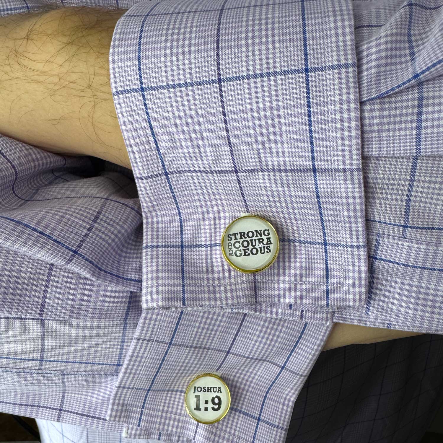 Strong and Courageous –Joshua 1:9 Gold cufflinks