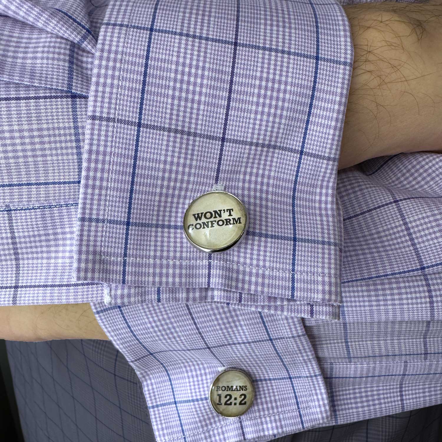 Won't Conform – Romans 12:2 Silver cufflinks