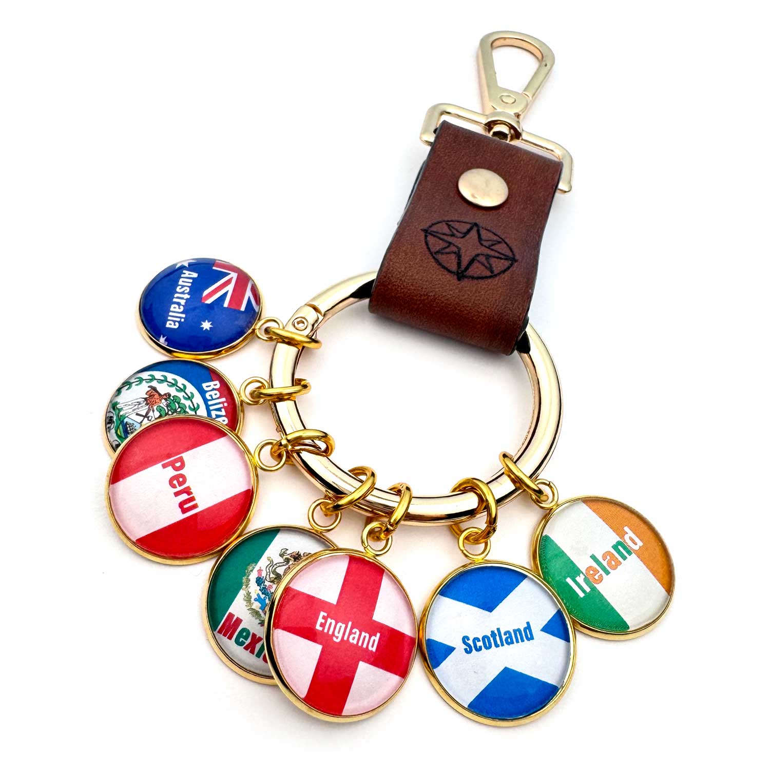 World Traveler Leather Keyring • Holds 25 Charms • Compass or Cross Travel Keychain • Wanderlust Gift & Vacation Memento for Men & Women