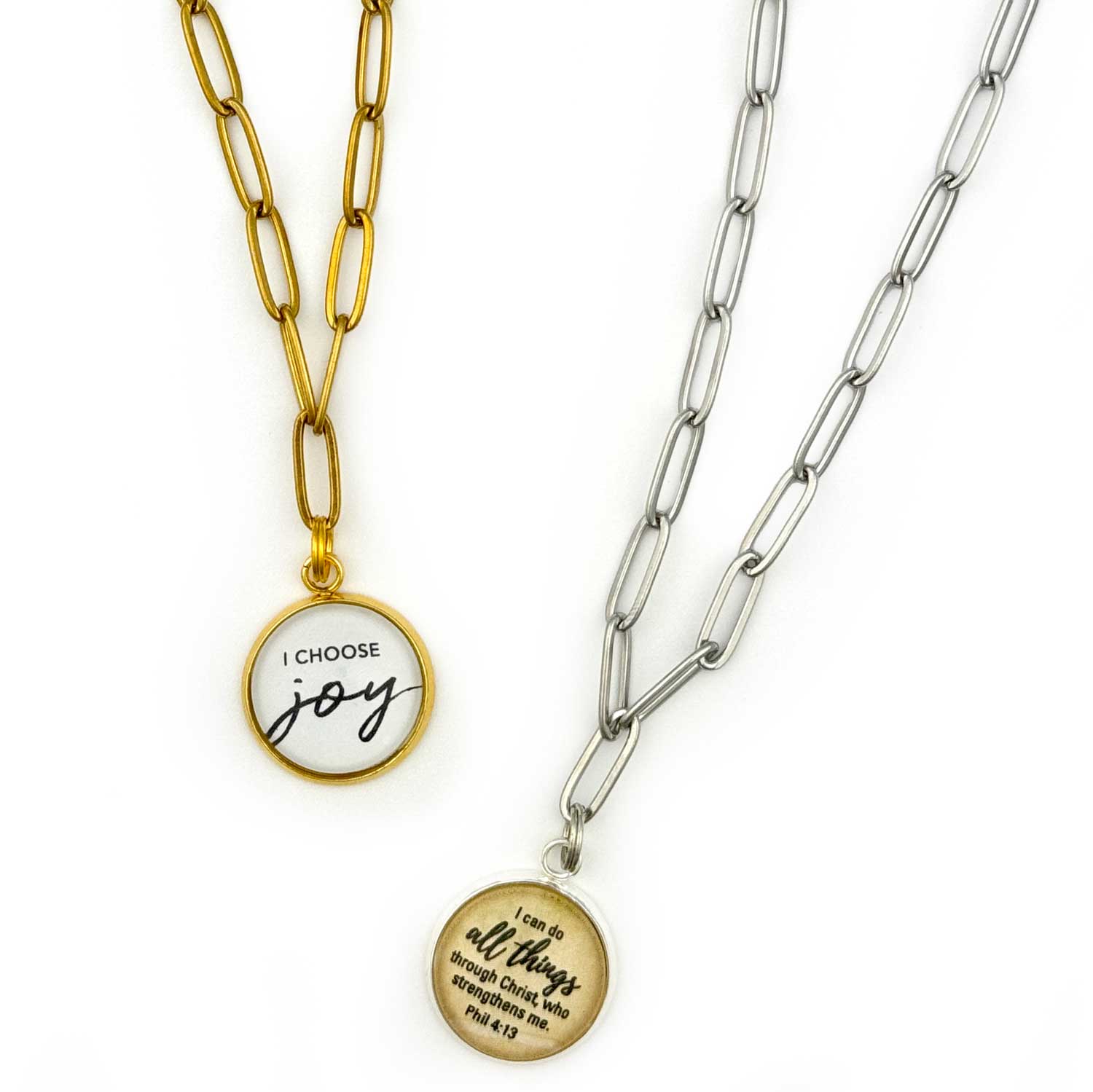 Philippians 4:13 charm Scripture paperclip necklaces
