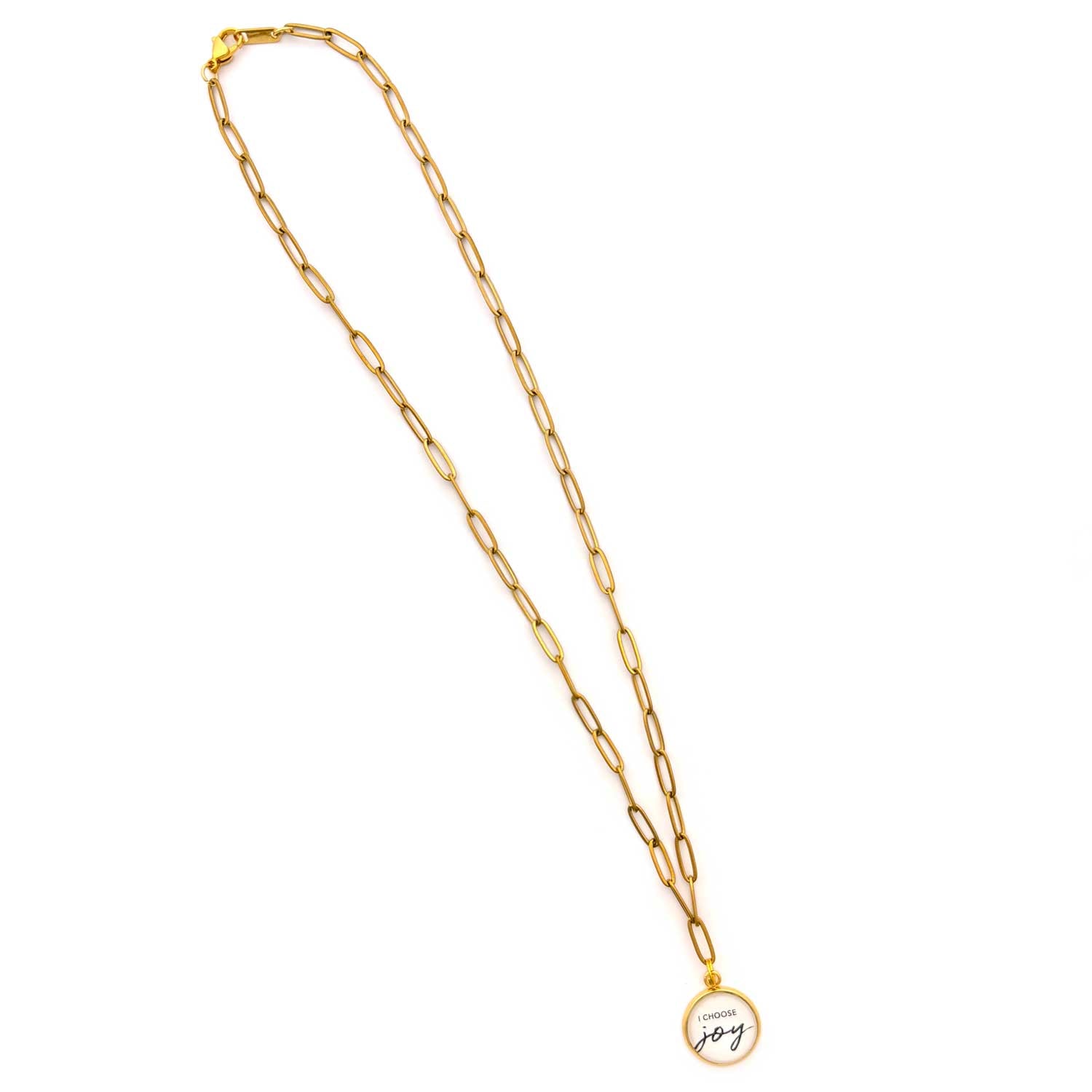 I Choose Joy Stainless steel paperclip Charm necklace in gold