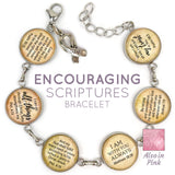 Hope & Encouragement Scripture Bracelet – Glass Charm Stainless Steel Christian Bible Verse Bracelet, 7.5"-8.75"