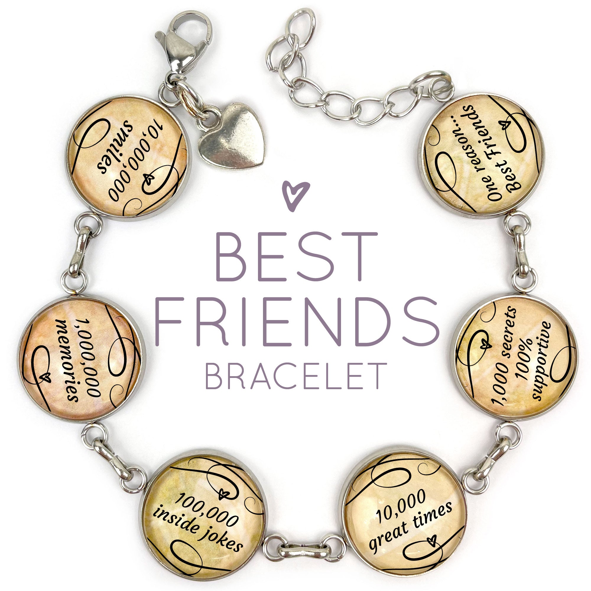 One Reason, Best Friends - Stainless Steel Friendship Charm Bracelet, image size:2000x2000
