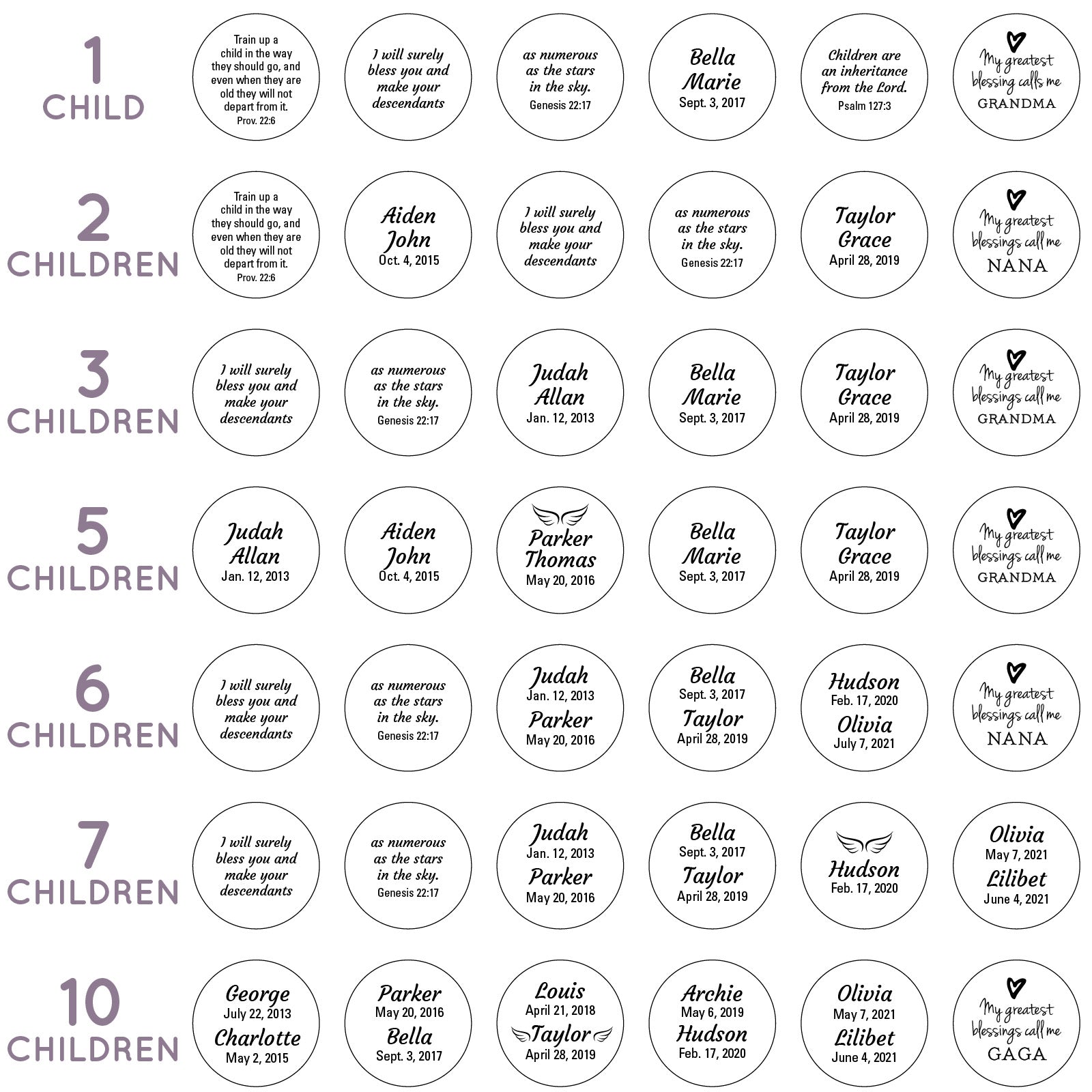 Personalized Grandmothers' Scripture Bracelet & Silver-Plated Christian Pendant Necklace Set – Personalized with Grandchildren's Names and Birth Dates!