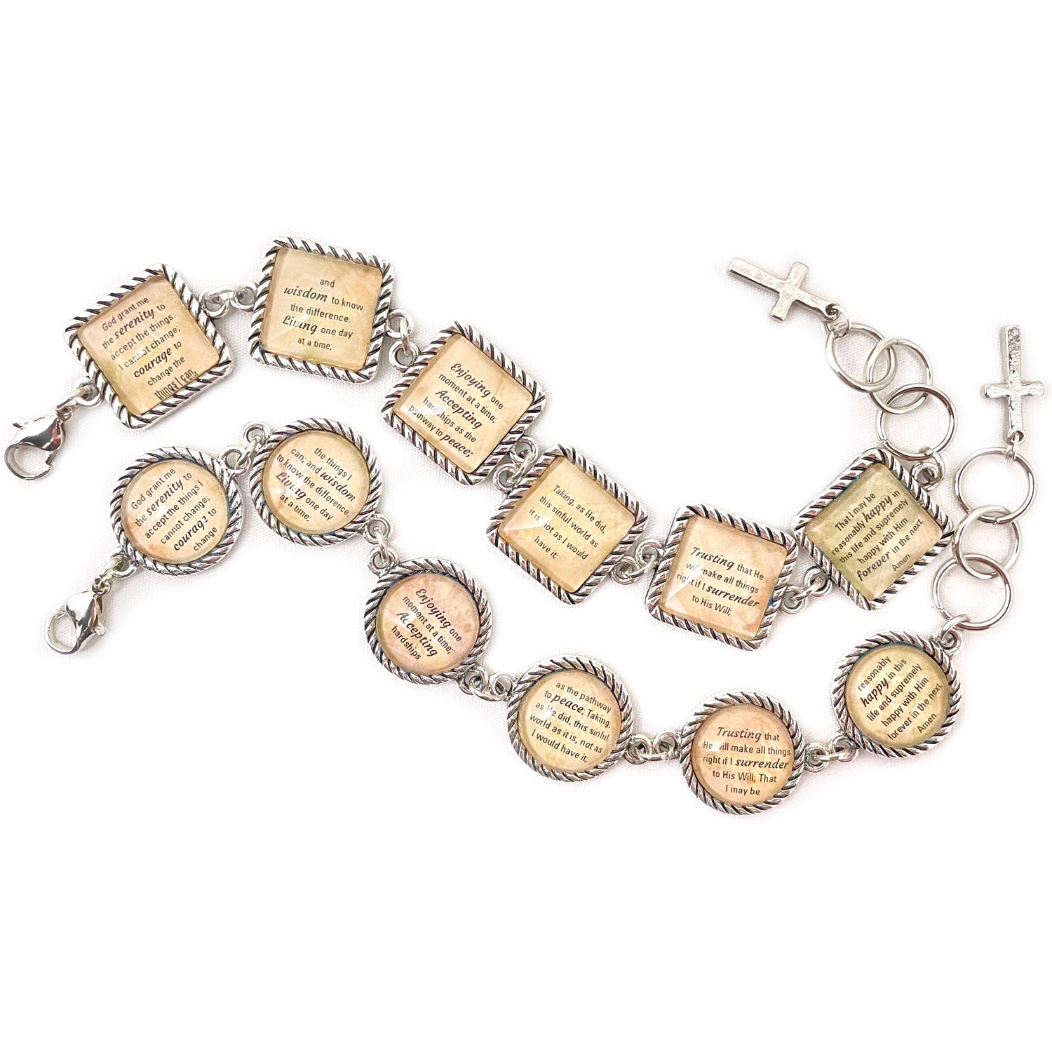 Serenity Prayer Christian Bracelet – Square Antique Silver Twist Edge Design