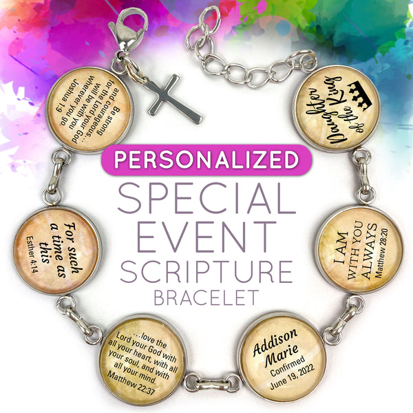 Personalized Special Event Scripture Bracelet – Graduation, Confirmation, Baptism, Religious Event – Stainless Steel Christian Bracelet