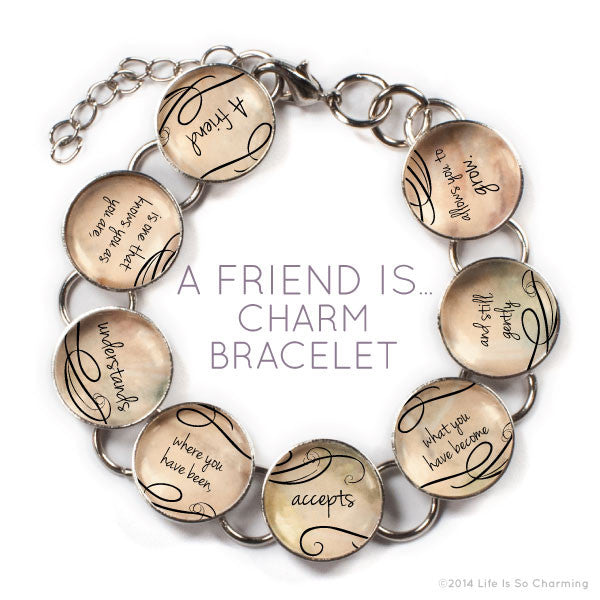 A Friend Is - Glass Charm Bracelet with Heart Charm