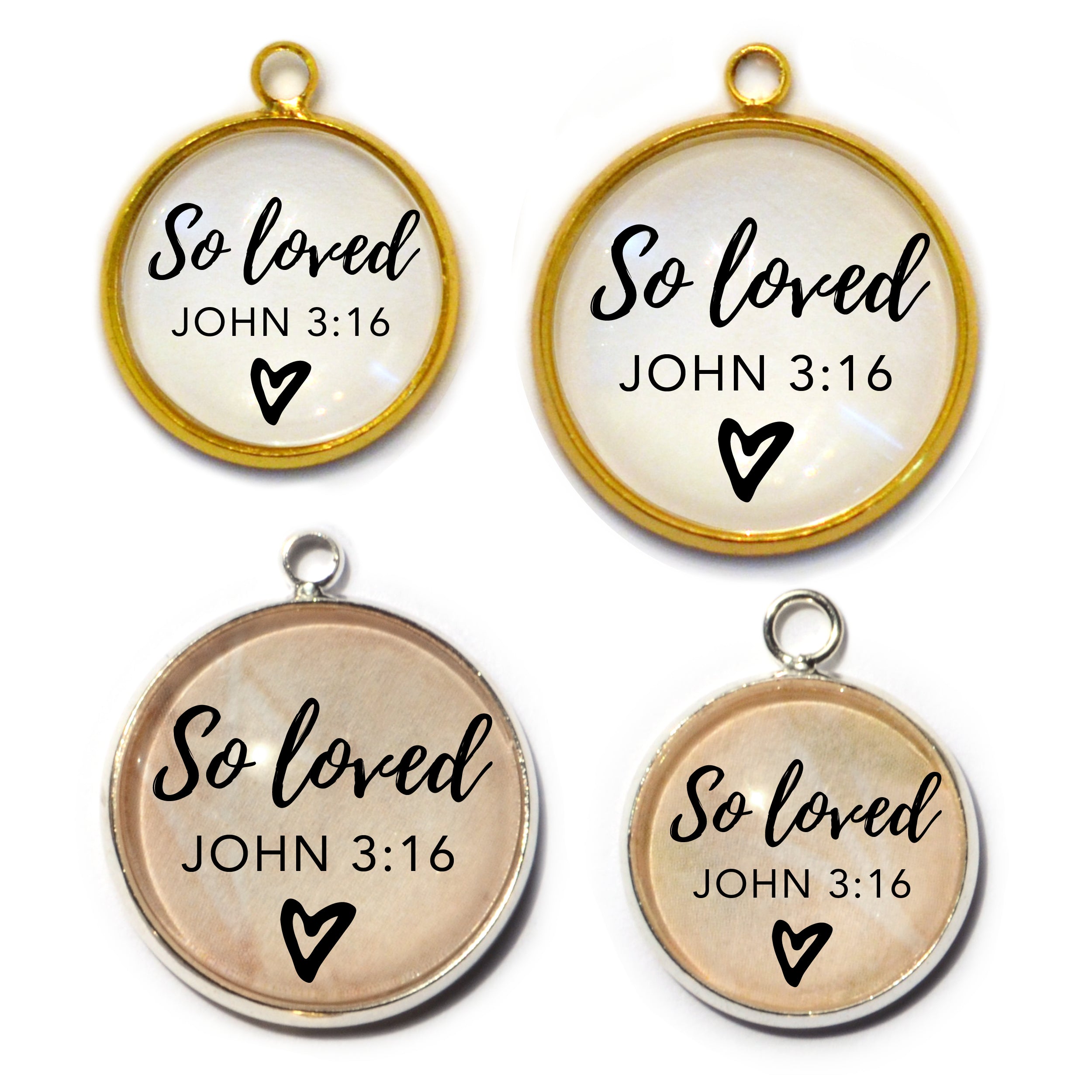 Encouragement Scriptures Set of Encouraging Jewelry Making Charms 20mm / Gold & Silver / 8 Sets (96 Charms)