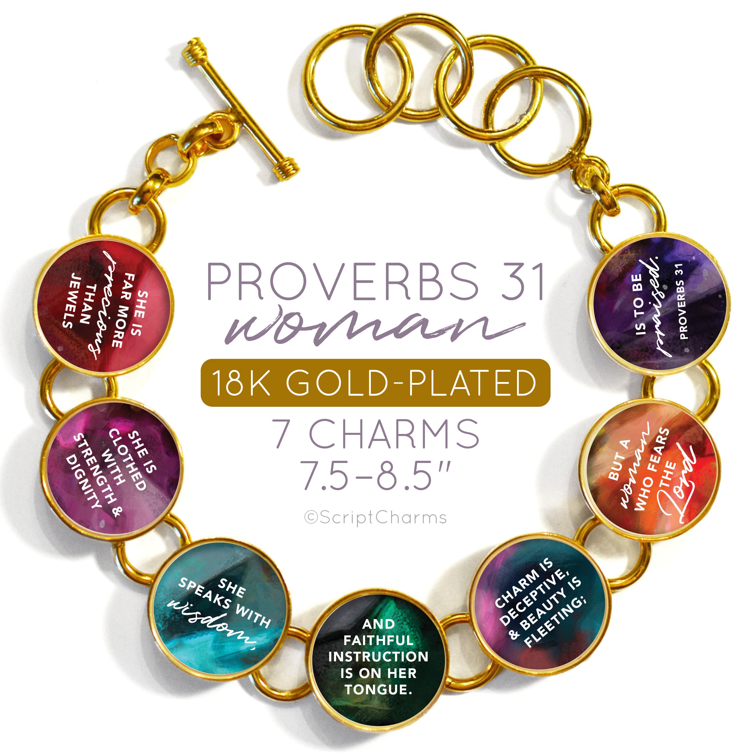 Proverbs 31 Woman Colorful 18K Gold-Plated Bracelet – ScriptCharms