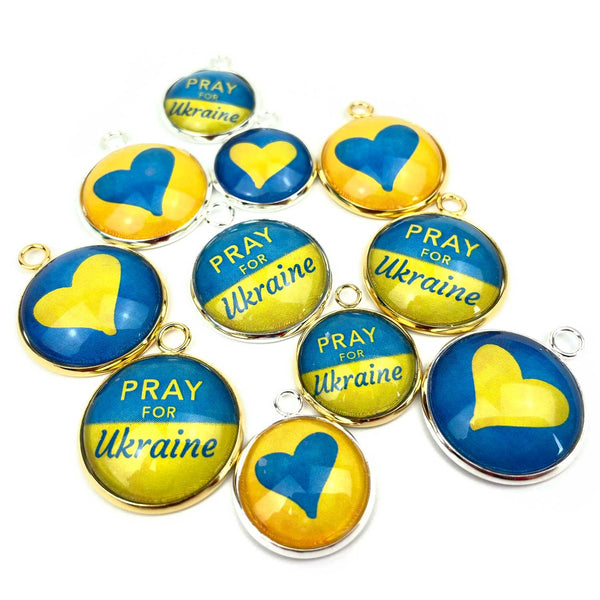 Pray for Ukraine Jewelry Making Charms Set – 16 or 20mm, Silver, Gold – Bulk Wholesale Christian Charms – Support Ukrainian Relief Efforts