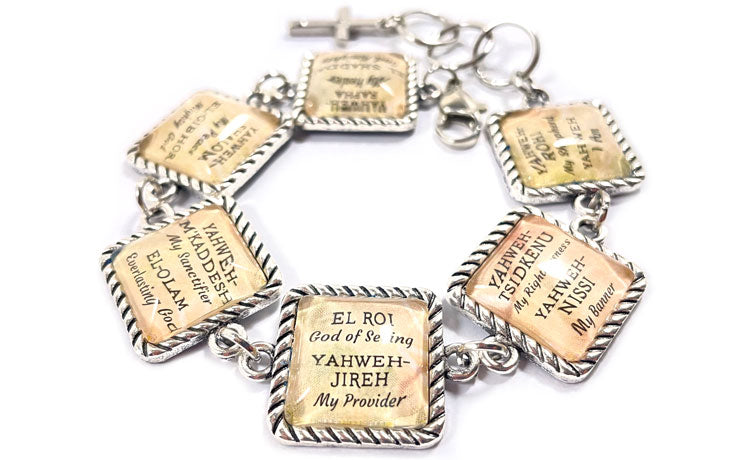 Names of GOD Hebrew Glass Charm Bracelet