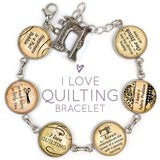 I Love Quilting - Glass Charm Stainless Steel Bracelet with Dangling Singer Sewing Machine Charm