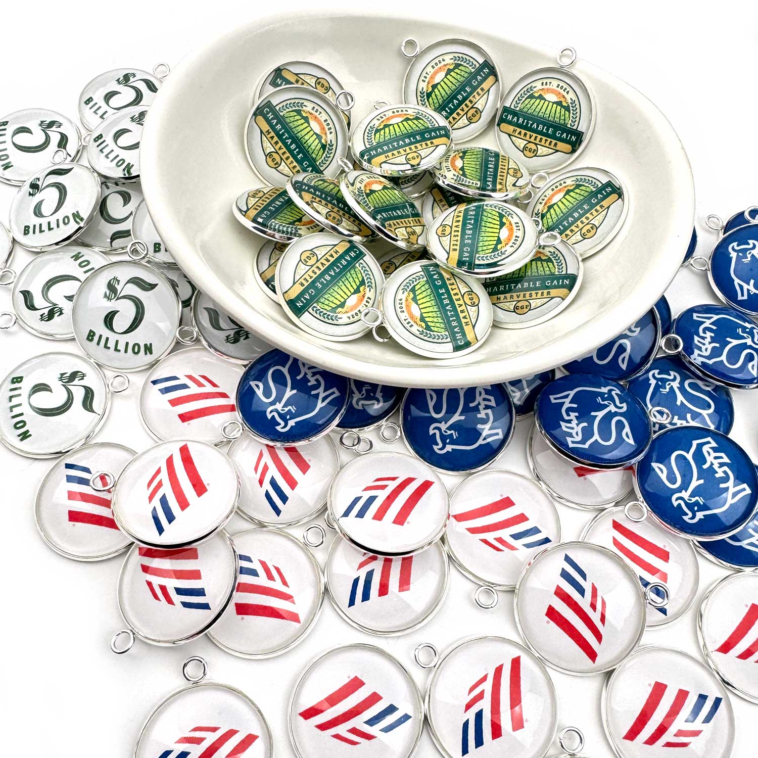 Collection of full color logo charms