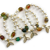 Pearl Whale Tail Beaded Bracelet - Assorted Agate colors