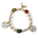God of Second Chances - Pearl Whale Tail Scripture Charm Beaded Bracelet - Jonah, 18K Gold Plated