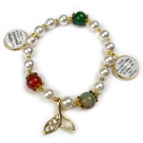 God of Second Chances - Pearl Whale Tail Scripture Charm Beaded Bracelet - Jonah, 18K Gold Plated