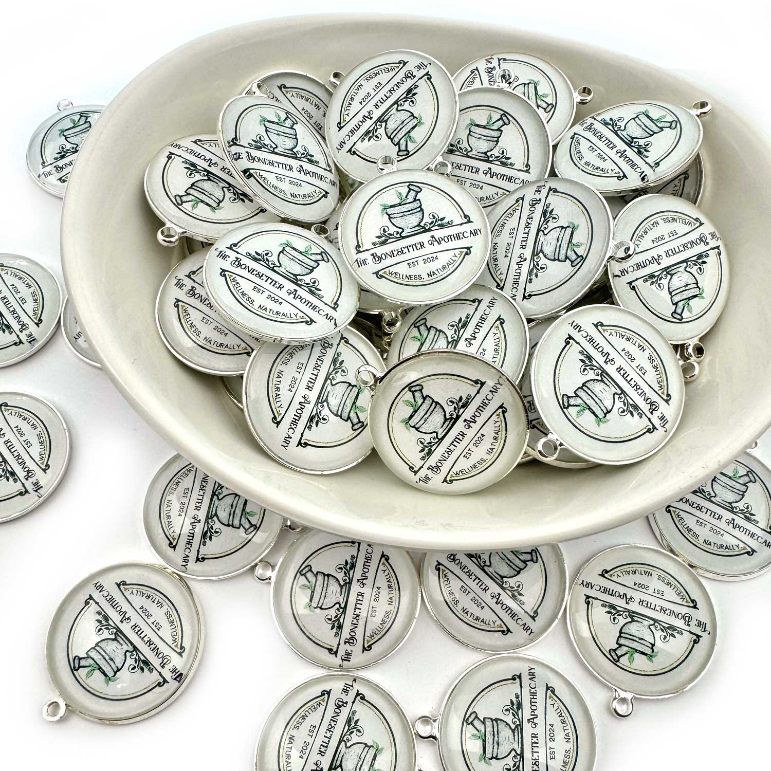 large full color glass logo charms