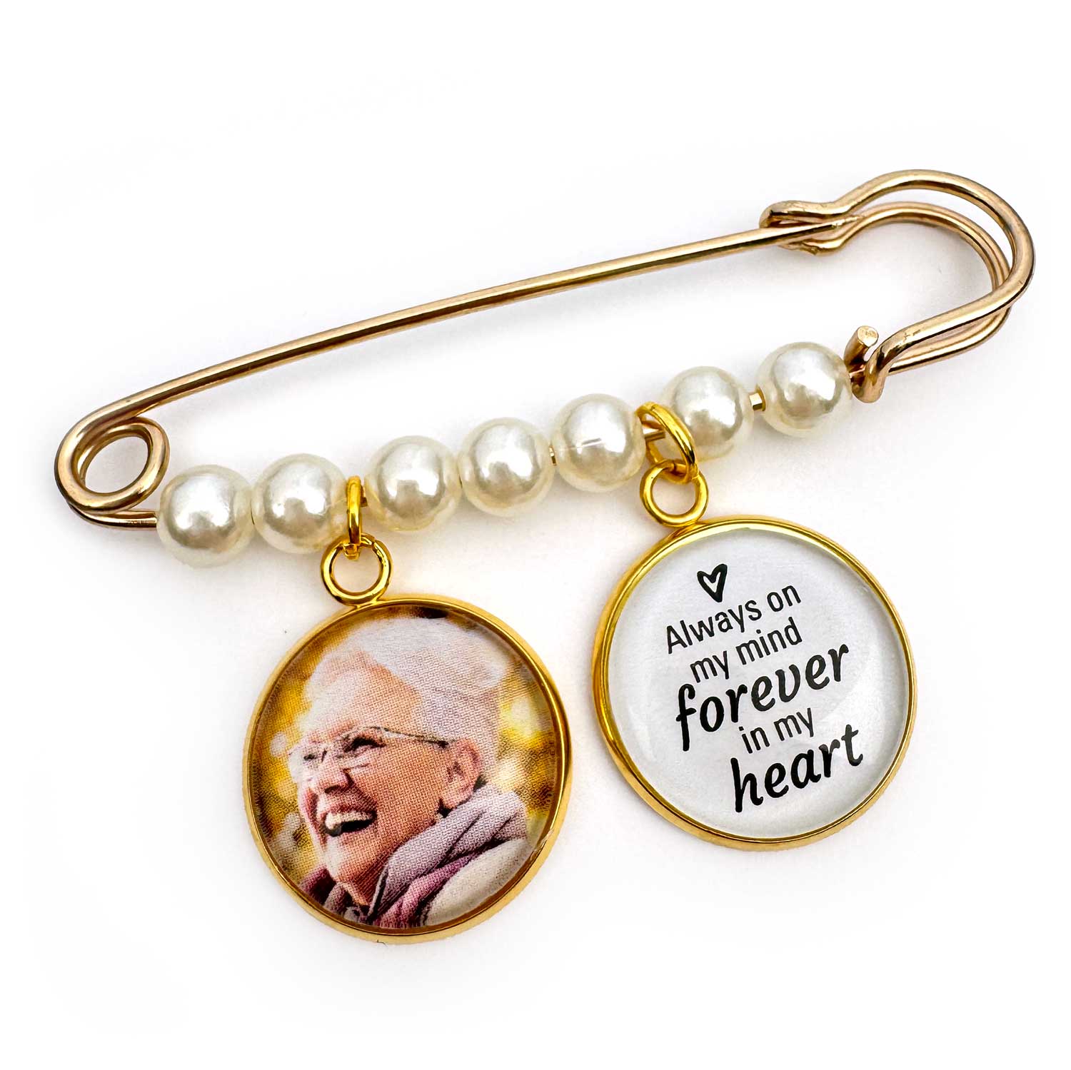 Personalized Graduation Brooch Pin with Photo Charms and Faux Pearls