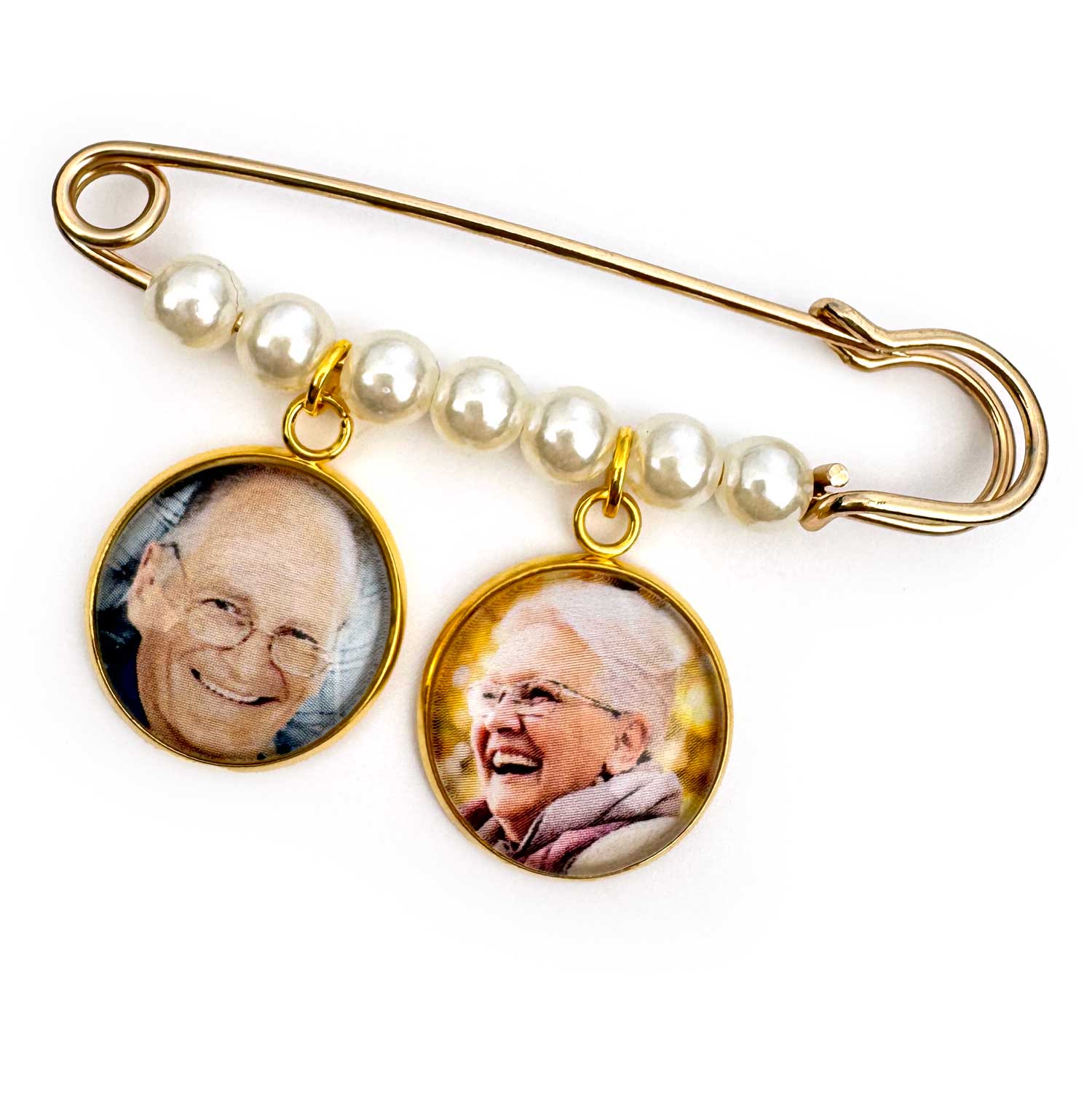 Personalized Graduation Brooch Pin with Photo Charms and Faux Pearls