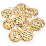 Amazing Grace! Blessed Assurance! Set of 12 Hymn Charms for Jewelry Making – 16 or 20mm, Silver, Gold – Bulk Christian Jewelry Charms