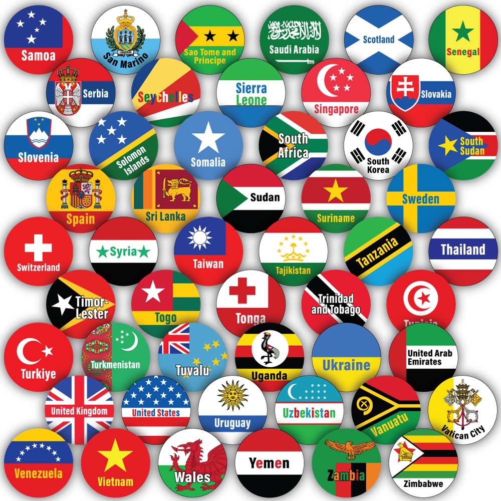 Saint Lucia, Saint Vincent and the Grenadines, Samoa, San Marino, Sao Tome and Principe, Saudi Arabia, Senegal, Serbia, Seychelles, Sierra Leone, Singapore, Slovakia, Slovenia, Solomon Islands, Somalia, South Africa, South Korea, South Sudan, Spain, Sri Lanka, Sudan, Suriname, Sweden, Switzerland, Syria, Taiwan, Tajikistan, Tanzania, Thailand, Timor-Leste, Togo, Tonga, Trinidad and Tobago, Tunisia, Turkiye, Turkmenistan, Tuvalu, Uganda, Ukraine, United Arab Emirates, United Kingdom, United States of America