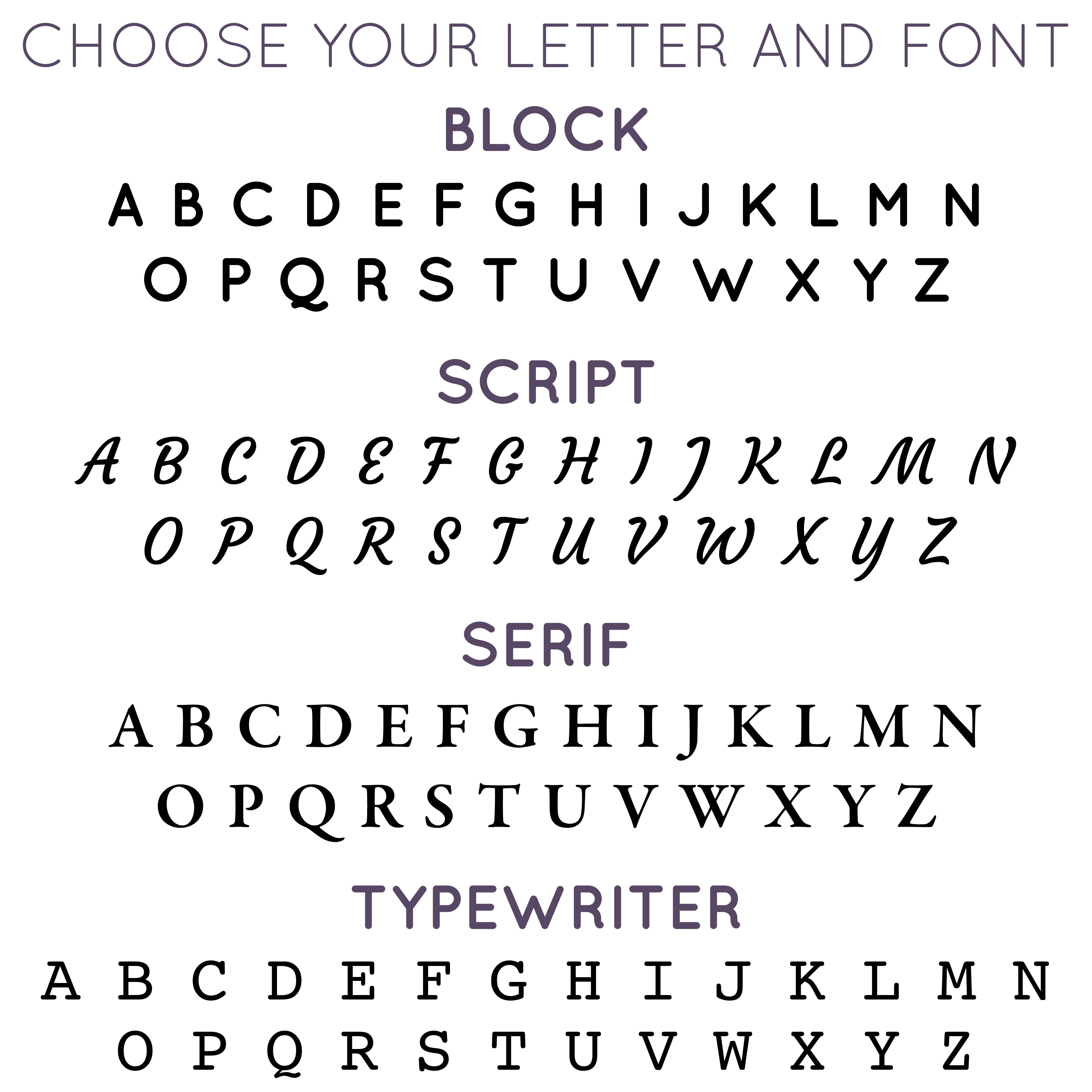 Personalized Initial Tiny Glass Charm Font Choices