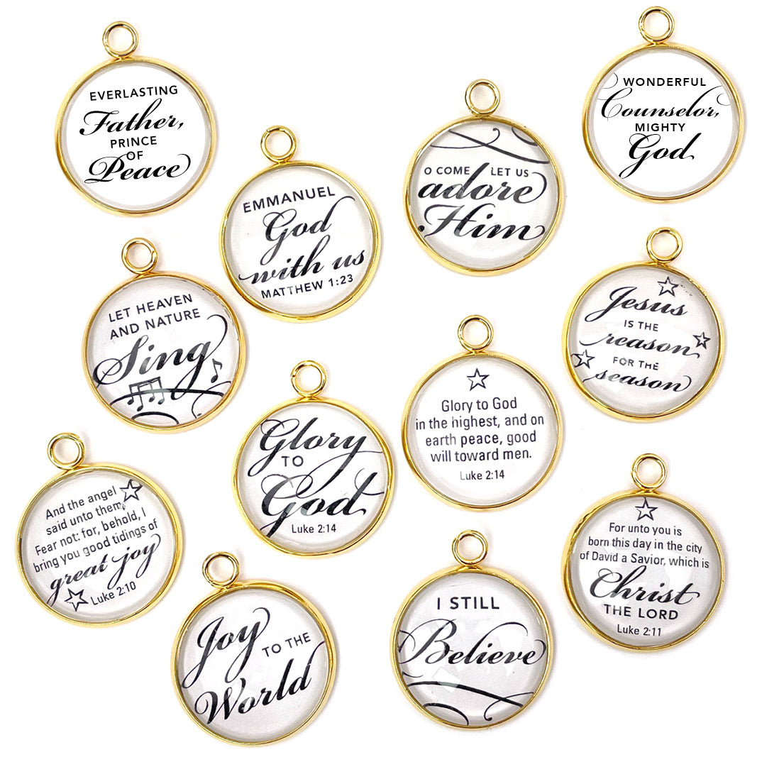 Christmas – Glass Scripture Charms for Jewelry Making, 20mm, Gold