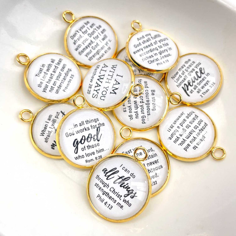 Encouragement Scriptures - Set of 12 Christian Bible Verse Charms for Jewelry Making – Bulk Bracelet Charms