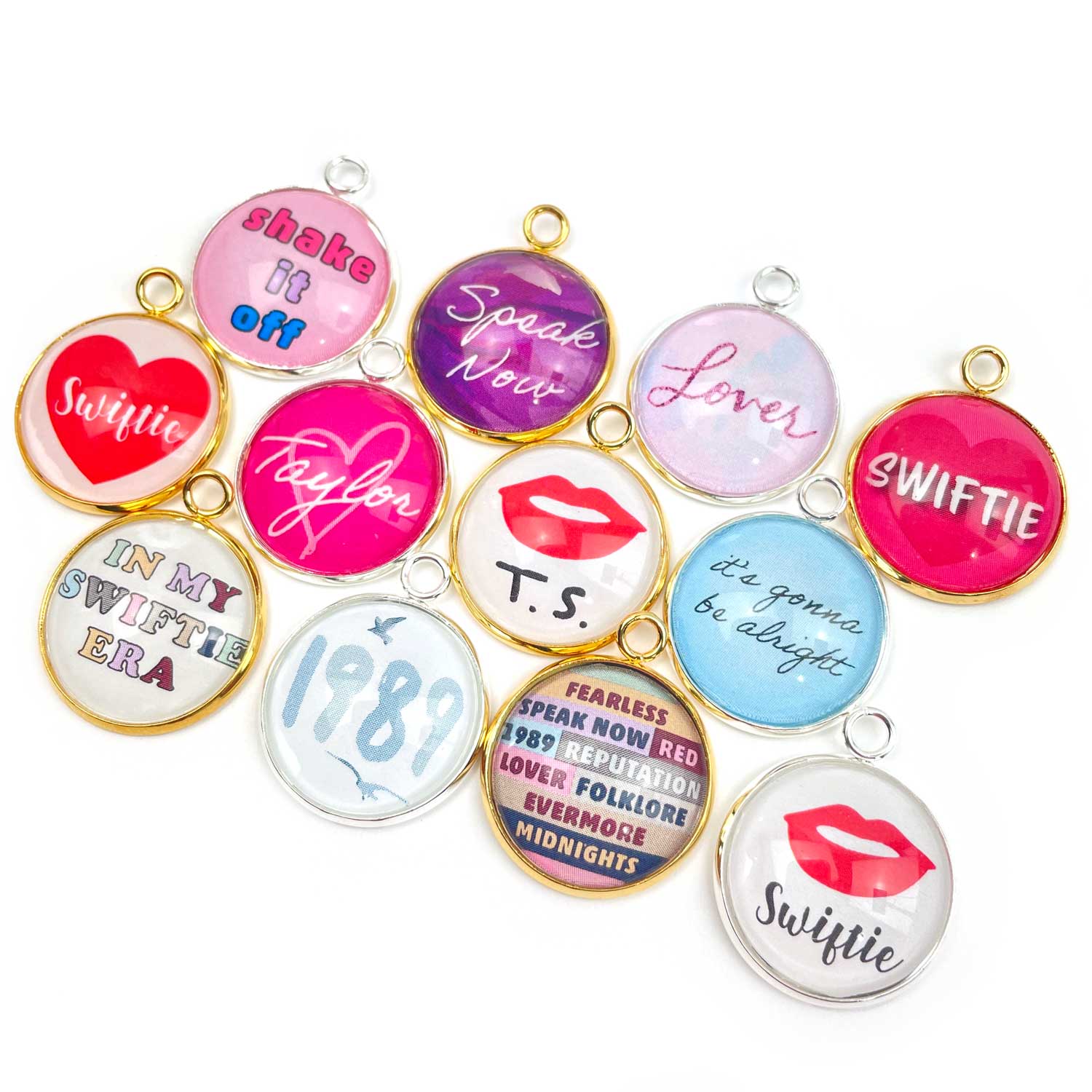 Taylor Swift Jewelry Making Charms – My Swiftie Era, Eras Tour, 1989, Shake It Off – Wholesale Bulk Designer Glass Charms