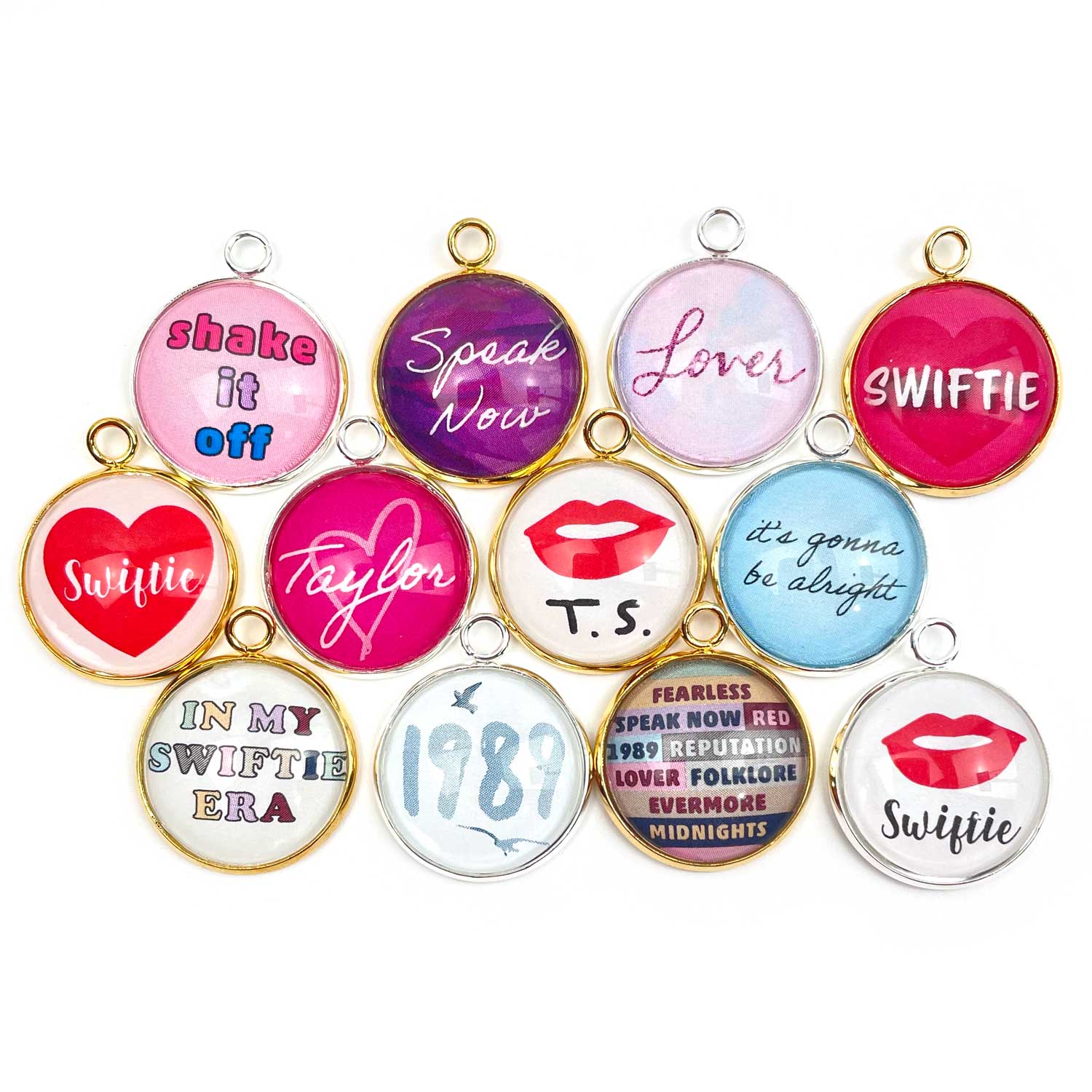 Taylor Swift Jewelry Making Charms – My Swiftie Era, Eras Tour, 1989, Shake It Off – Wholesale Bulk Designer Glass Charms