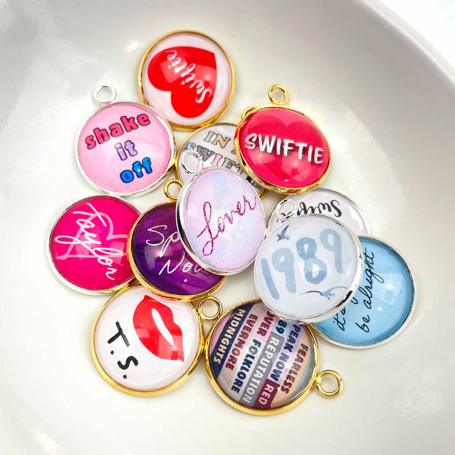 Taylor Swift Jewelry Making Charms – My Swiftie Era, Eras Tour, 1989, Shake It Off – Wholesale Bulk Designer Glass Charms