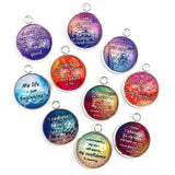 Positive Affirmations Colorful Charms - Wholesale Glass Charm Sets for Jewelry Making - 20mm - Bulk Designer Charms - Forgive, Strength, Courage