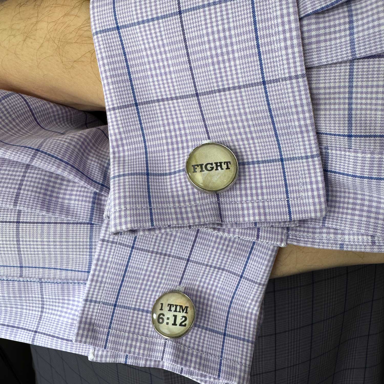 Fight –1 Timothy 6:12 Silver Cufflinks