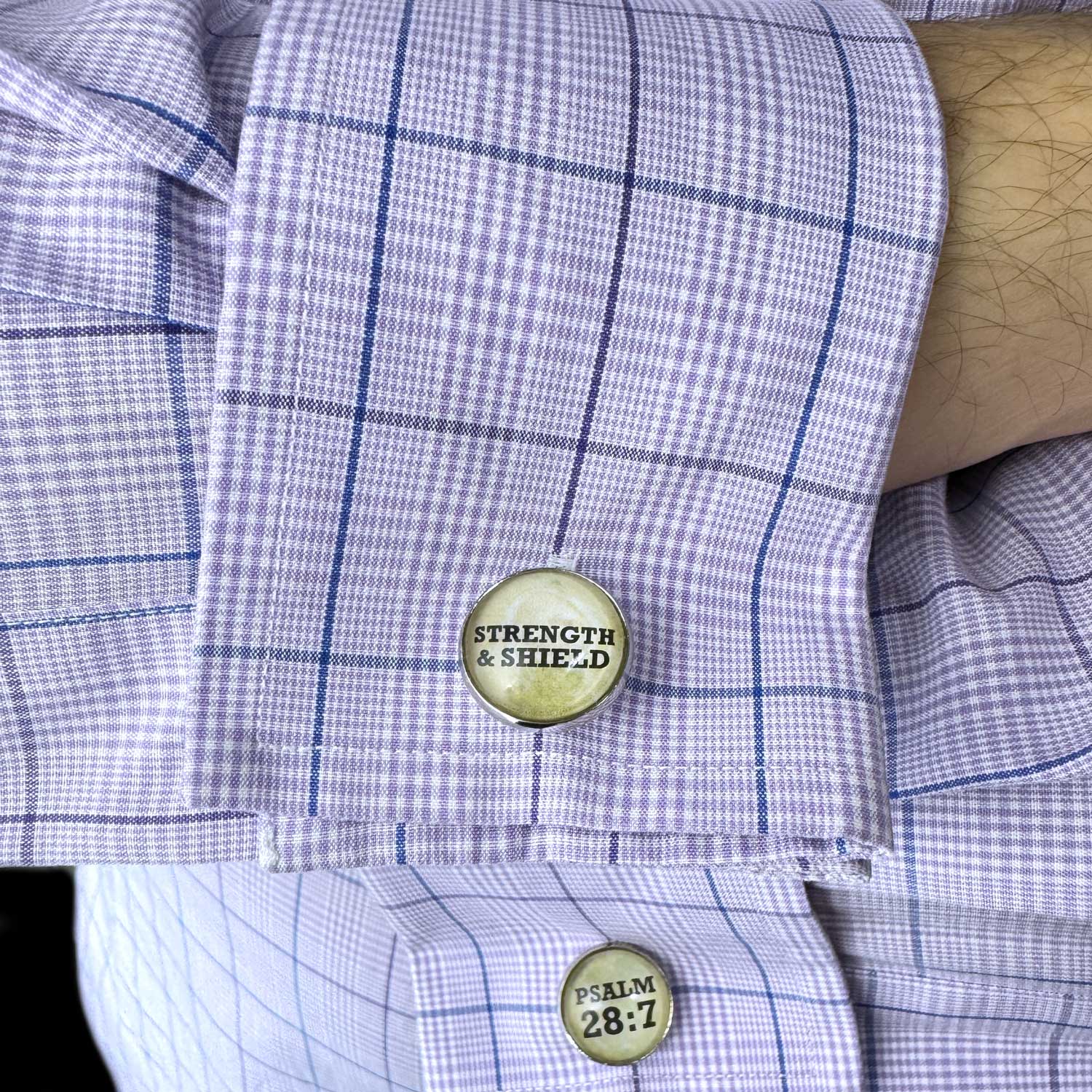 Strength and Shield –Psalm 28:7 Silver cufflinks