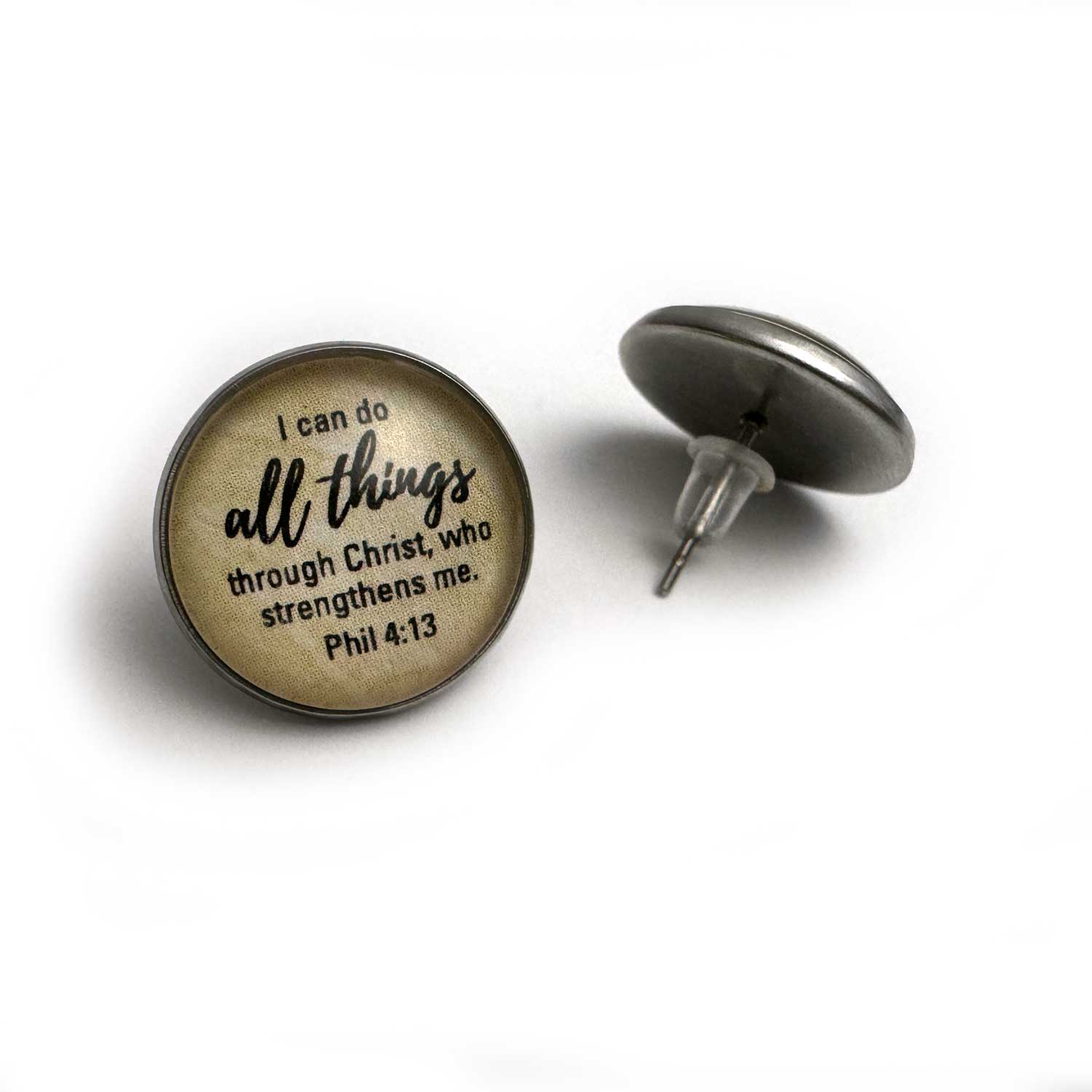 Philippians 4:13 stainless steel stud earrings