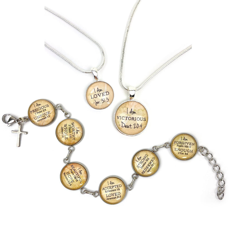 I AM Complete, Colossians 2:10 – Christian Affirmations Scripture Pendant  Necklace (2 Sizes) – Jewelry Set