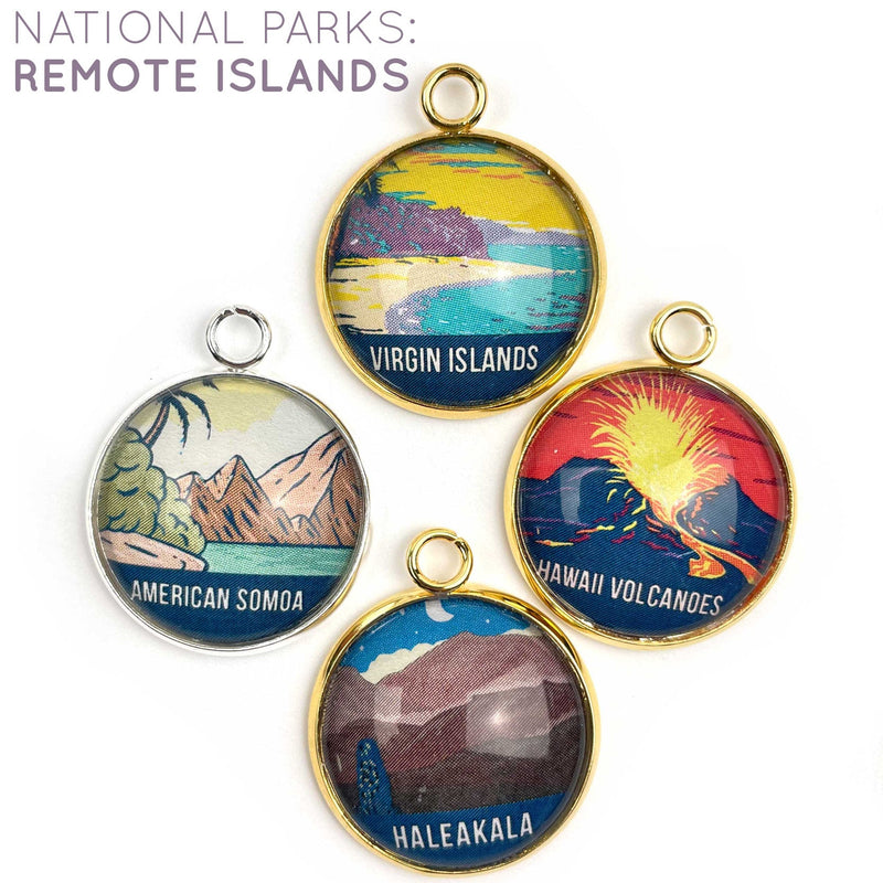 U.S. National Parks Colorful Glass Charms for Jewelry Making: Remote Islands Parks – Set of 4: Virgin Islands, American Somoa, Hawaii Volcanoes, Haleakala