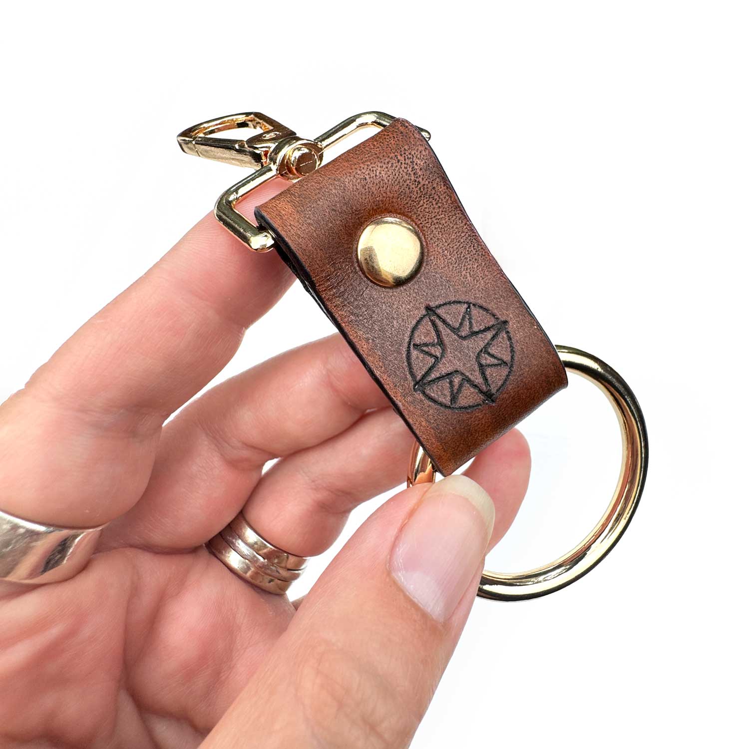 World Traveler Leather Keyring • Holds 25 Charms • Compass or Cross Travel Keychain • Wanderlust Gift & Vacation Memento for Men & Women