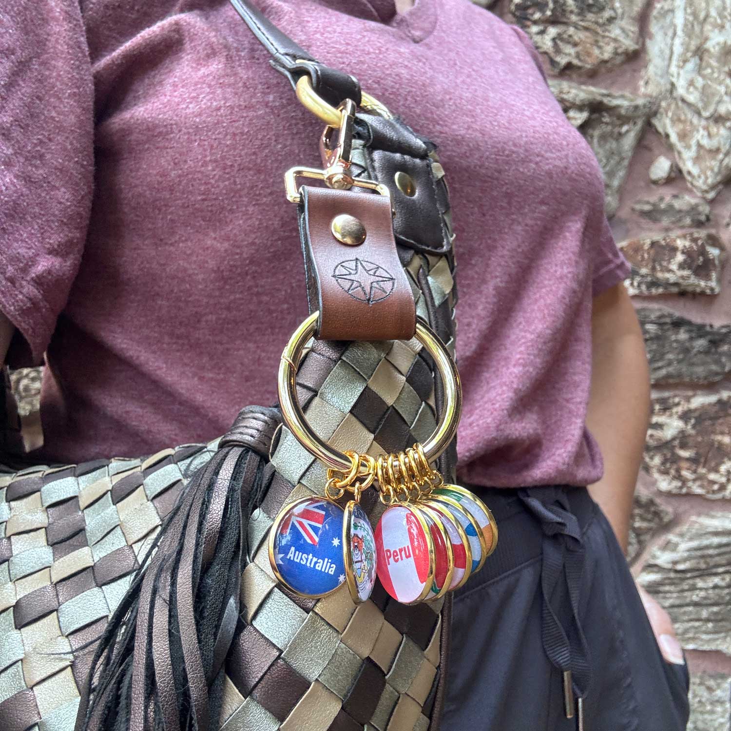 World Traveler Leather Keyring • Holds 25 Charms • Compass or Cross Travel Keychain • Wanderlust Gift & Vacation Memento for Men & Women