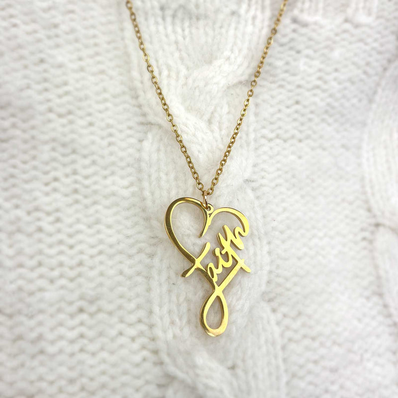 Faith Heart Necklace - 18K Gold-Plated Stainless Steel Pendant Necklace