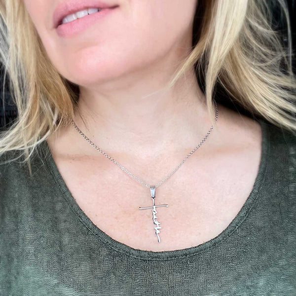 Faith Cross Necklace - Stainless Steel Pendant Necklace on model