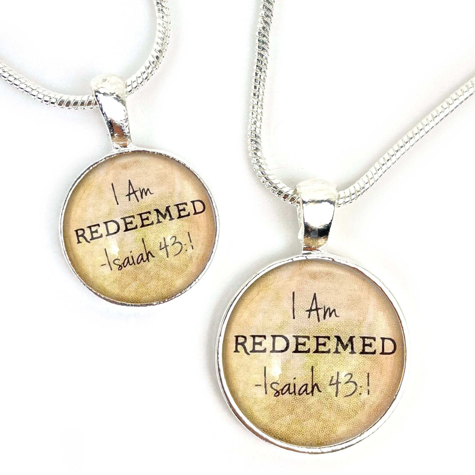 I AM Redeemed, Isaiah 43:1 – Christian Affirmations Scripture Pendant Necklace (2 Sizes) – Jewelry Set