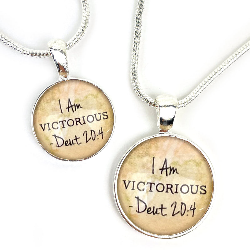 I AM Victorious, Deuteronomy 20:4 – Christian Affirmations Scripture Pendant Necklace (2 Sizes) – Jewelry Set