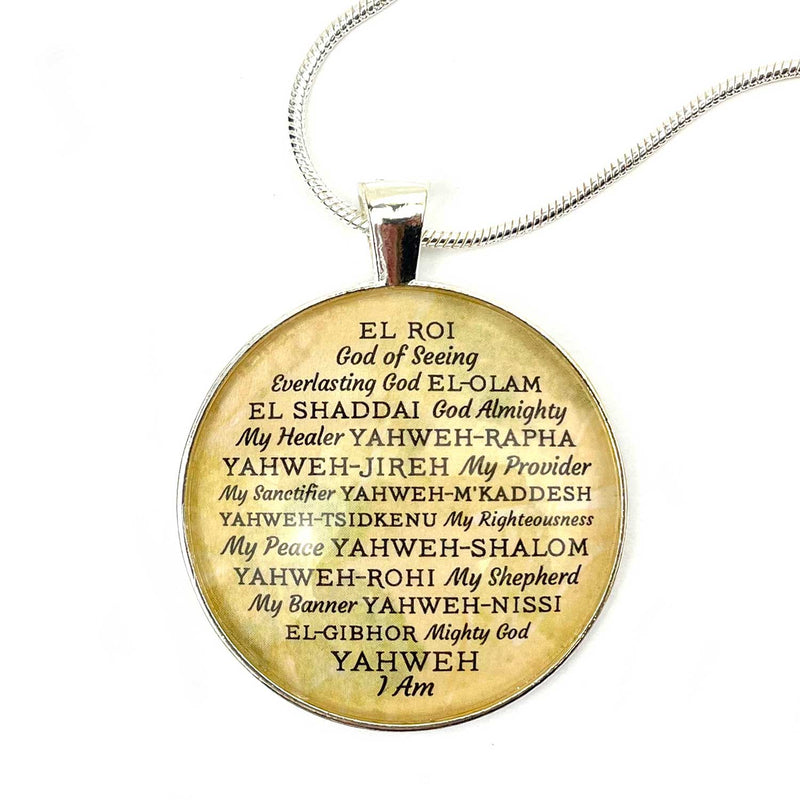 Names of GOD Pendant Necklace - YHWH, Yahweh-Rapha, El Shaddai, Yahweh-Jireh, Mighty God, Hebrew Religious Jewelry