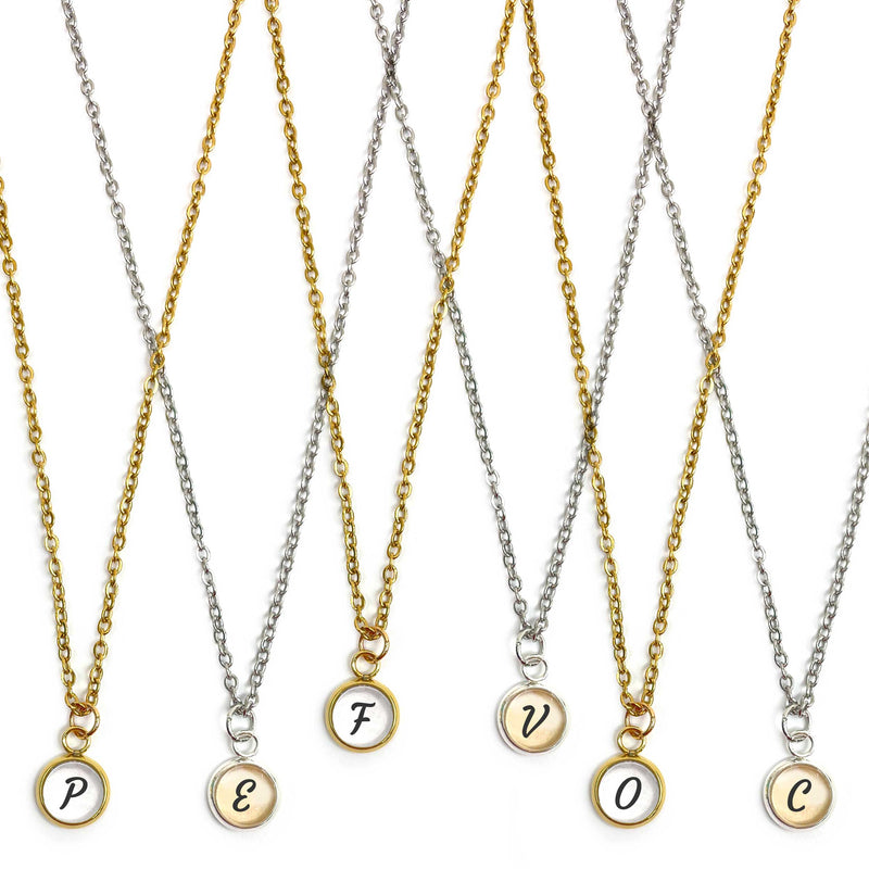 Tiny Initial – Personalized Tiny Glass Charm Necklace, Gold, Stainless Steel