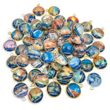U.S. National Parks Colorful Glass Charms for Jewelry Making – Glacier, Yosemite, Acadia, Zion, Yellowstone – 20mm, Silver, Gold – 63 Bulk Designer Jewelry Charms
