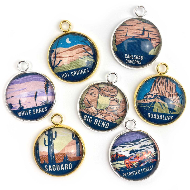 U.S. National Parks Charms for Jewelry Making – Glacier, Yosemite, Acadia, Zion, Yellowstone – 63 Colorful Glass Bulk Designer Charms