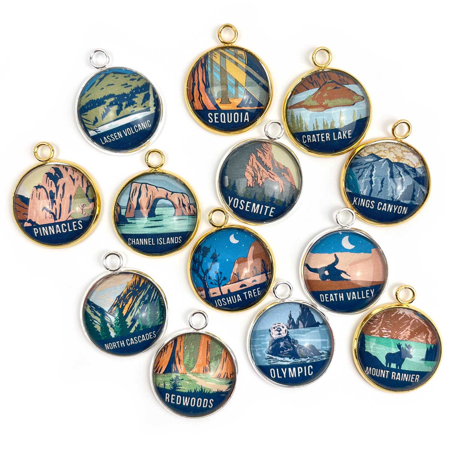 U.S. National Parks Individual Charms for Jewelry Making – Glacier, Yosemite, Acadia, Zion, Yellowstone